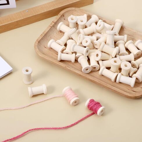 1" Wooden Spools of Crafts Empty Natural Wood Thread Spools Bulk Barrel Empty Thread Spool Antique Wood Spool for Organizing Cord Twine Ribbon Chains Elastic Threads(50Pcs) in Saudi Arabia