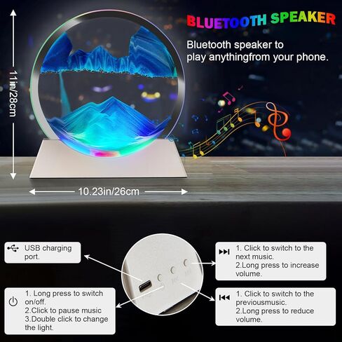Mtadmai فن الرمل المتحرك ديكور الحركة السائلة، فن الرمل مكبر صوت بلوتوث مصباح بجانب السرير قابل للتعتيم متعدد الألوان، مصباح فن الرمل المتحرك لغرفة الأطفال وغرفة المعيشة والمكتب والنوم in Kuwait