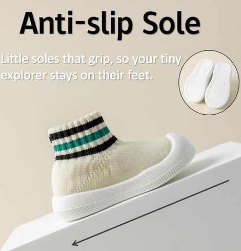 Baby Sock Shoes Toddler Walking Slippers Non-Slip Breathable Stripes Shoes with Soft Rubber Sole for Infant Boys Girls Slip On Sneakers in Saudi Arabia