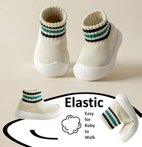 Baby Sock Shoes Toddler Walking Slippers Non-Slip Breathable Stripes Shoes with Soft Rubber Sole for Infant Boys Girls Slip On Sneakers in Saudi Arabia