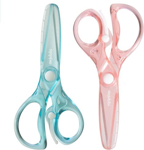 مقص للمبتدئين للأطفال (عبوة من قطعتين)، مقص تدريب ما قبل المدرسة مع سهولة الإمساك، تصميم مضاد للقرص لقص الورق للأطفال، مثالي للحرف الفنية، مرحلة ما قبل المدرسة للأطفال الصغار (أزرق + صنوبر) in Kuwait