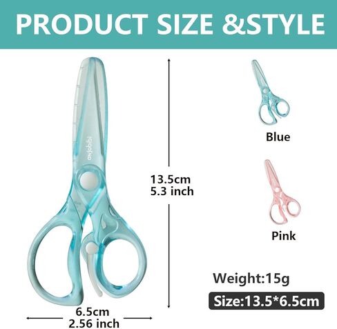 مقص للمبتدئين للأطفال (عبوة من قطعتين)، مقص تدريب ما قبل المدرسة مع سهولة الإمساك، تصميم مضاد للقرص لقص الورق للأطفال، مثالي للحرف الفنية، مرحلة ما قبل المدرسة للأطفال الصغار (أزرق + صنوبر) in Kuwait