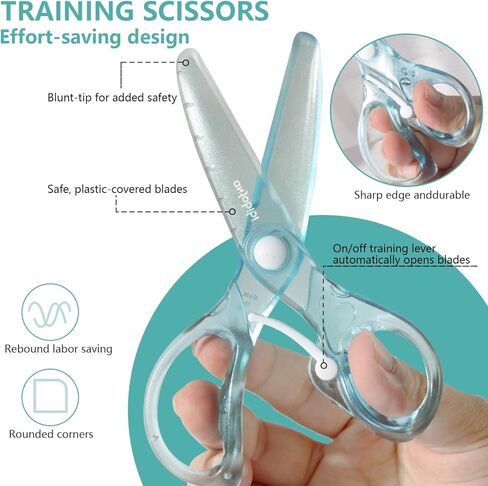 Starter Scissors for Kids(2 Pack),Pre-School Training Scissors with Easy Grip,Anti-Pinch Design for Children's Paper Cutting, Ideal for Art Craft, Toddler Preschool (Blue+Pine) in Saudi Arabia