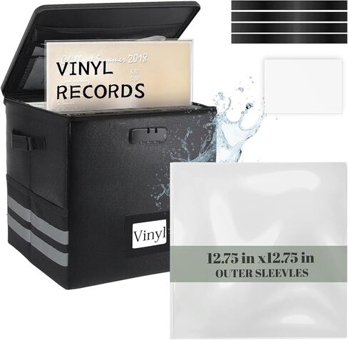 2 Pcs Vinyl Record Storage Box with Lock, Fireproof Water Resistant 13 Inch Record Organizer Storage Hold 100+ 12" Vinyl Albums Crate with Lid Handles Record Collection File Holder Box Collapsible in Saudi Arabia