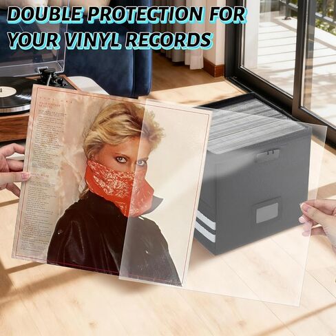 2 Pcs Vinyl Record Storage Box with Lock, Fireproof Water Resistant 13 Inch Record Organizer Storage Hold 100+ 12" Vinyl Albums Crate with Lid Handles Record Collection File Holder Box Collapsible in Saudi Arabia