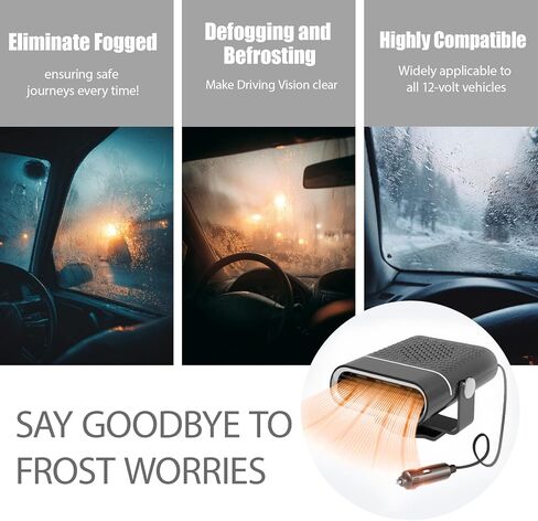 12V Portable Car Heaters for Vehicle, Car Heater and Windshield Defroster and Demister Features Heating Cooling and Air Purification Functions,360° Rotating Cigarette Lighter Port Car Heater - Black in Saudi Arabia