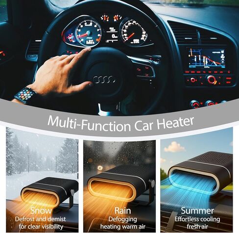 12V Portable Car Heaters for Vehicle, Car Heater and Windshield Defroster and Demister Features Heating Cooling and Air Purification Functions,360° Rotating Cigarette Lighter Port Car Heater - Black in Saudi Arabia