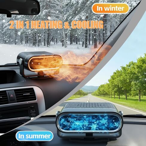 12V Portable Car Heaters for Vehicle, Car Heater and Windshield Defroster and Demister Features Heating Cooling and Air Purification Functions,360° Rotating Cigarette Lighter Port Car Heater - Black in Saudi Arabia