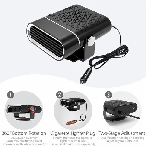 12V Portable Car Heaters for Vehicle, Car Heater and Windshield Defroster and Demister Features Heating Cooling and Air Purification Functions,360° Rotating Cigarette Lighter Port Car Heater - Black in Saudi Arabia