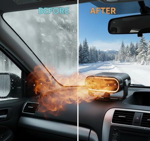 12V Portable Car Heaters for Vehicle, Car Heater and Windshield Defroster and Demister Features Heating Cooling and Air Purification Functions,360° Rotating Cigarette Lighter Port Car Heater - Black in Saudi Arabia