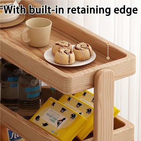 Solid Wood Rolling Cart,4-Layer with Wheels 110LBS Heavy Duty,Snack/Book Storage,Floor-Standing for Bedroom Living Room(Natural,60cm-23.6in) in Saudi Arabia