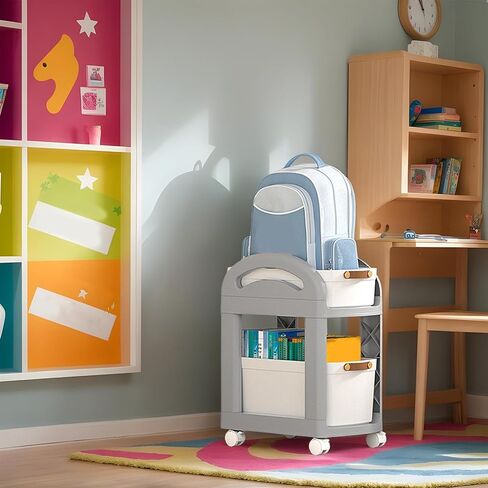 Under Desk Storage Cart | 2 Tier Rolling Trolley - Multifunctional School Book Storage Cart for Bedroom Workplace in Saudi Arabia