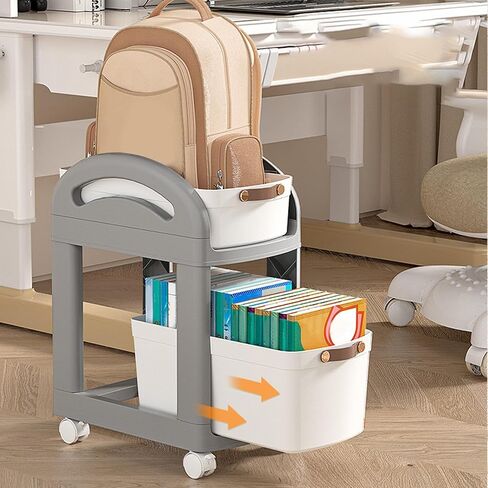 Under Desk Storage Cart | 2 Tier Rolling Trolley - Multifunctional School Book Storage Cart for Bedroom Workplace in Saudi Arabia