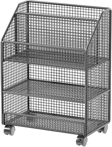 عربة ملفات دوارة بعجلات وخزانة تخزين متحركة مع عجلات قابلة للقفل وخزانة ملفات متعددة الاستخدامات لغرفة الأطفال وغرفة النوم، باللون الأسود من 3 طبقات in Kuwait