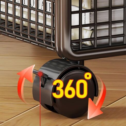 عربة ملفات دوارة بعجلات وخزانة تخزين متحركة مع عجلات قابلة للقفل وخزانة ملفات متعددة الاستخدامات لغرفة الأطفال وغرفة النوم، باللون الأسود من 3 طبقات in Kuwait