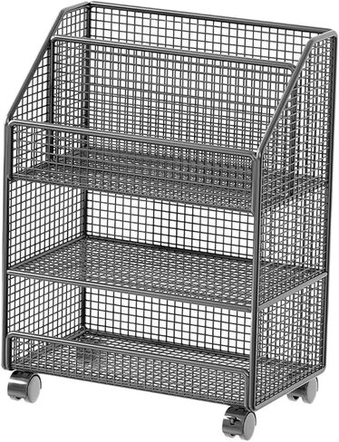 عربة ملفات دوارة بعجلات وخزانة تخزين متحركة مع عجلات قابلة للقفل وخزانة ملفات متعددة الاستخدامات لغرفة الأطفال وغرفة النوم، باللون الأسود من 3 طبقات in Kuwait