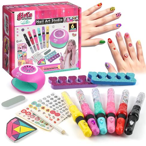 BLIFF Nail Art Pens for Kids Set - 6 Color Kids Nail Polish Kit with Dryer and Glitter Powder Doodle Pens Stickers, Perfect Toys for Girls 8-12 As Christmas or Birthday Gift in Saudi Arabia
