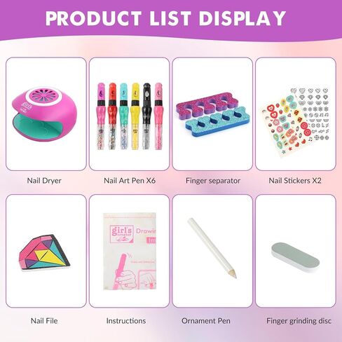 BLIFF Nail Art Pens for Kids Set - 6 Color Kids Nail Polish Kit with Dryer and Glitter Powder Doodle Pens Stickers, Perfect Toys for Girls 8-12 As Christmas or Birthday Gift in Saudi Arabia