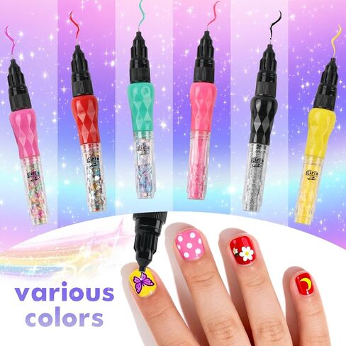 BLIFF Nail Art Pens for Kids Set - 6 Color Kids Nail Polish Kit with Dryer and Glitter Powder Doodle Pens Stickers, Perfect Toys for Girls 8-12 As Christmas or Birthday Gift in Saudi Arabia