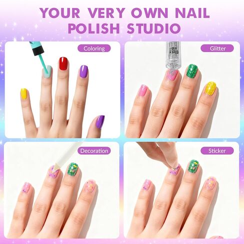 BLIFF Nail Art Pens for Kids Set - 6 Color Kids Nail Polish Kit with Dryer and Glitter Powder Doodle Pens Stickers, Perfect Toys for Girls 8-12 As Christmas or Birthday Gift in Saudi Arabia