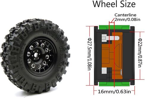 مجموعة إطارات عجلات Rc 1.0 Beadlock - إطارات عجلة إزاحة 2 مم لسيارة 1/18 1/24 RC الزاحفة المحورية SCX24 AX24 TRX4M FCX24 ترقية TW1002 (أسود) in Kuwait