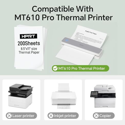طابعة HPRT MT610 Pro المحمولة اللاسلكية للسفر و200 ورقة ورق حراري بحجم الحروف الأمريكية in Saudi Arabia