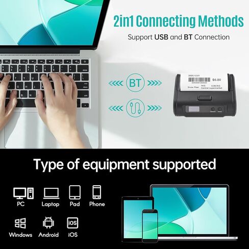 Walfront Thermal Receipt Printer 4in Wireless BT USB Connection POS Printer 70mm / s Fast Printing 203dpi Resolution for Retail Market Delivery Tickets in Saudi Arabia