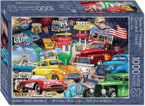 Crown Point Graphics Route 66 Vintage Cars and Trucks Puzzle, 1000 Piece Jigsaw Puzzle in Saudi Arabia