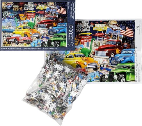 Crown Point Graphics Route 66 Vintage Cars and Trucks Puzzle, 1000 Piece Jigsaw Puzzle in Saudi Arabia