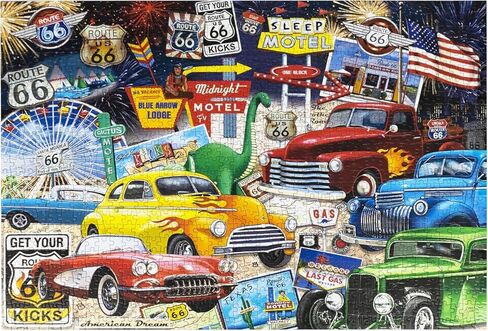 Crown Point Graphics Route 66 Vintage Cars and Trucks Puzzle, 1000 Piece Jigsaw Puzzle in Saudi Arabia