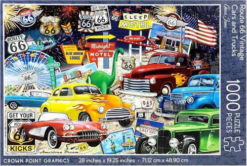 Crown Point Graphics Route 66 Vintage Cars and Trucks Puzzle, 1000 Piece Jigsaw Puzzle in Saudi Arabia