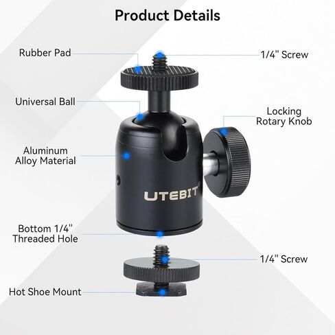 UTEBIT 40MM Metal Tripod Ball Head with Camera Quick Release Plate Swivel 360° Camera Ball Mount 22lbs/10kg Load for 1/4" Tripod Monopod DSLR in Saudi Arabia