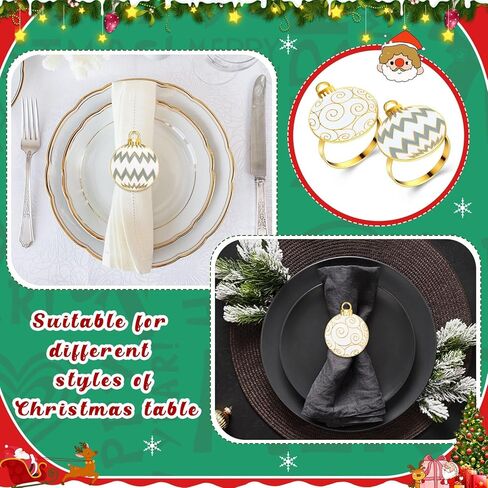 WILLBOND Christmas Ball Napkin Rings Set of 12 Christmas Napkin Rings Holders for Christmas Table Decoration Accessories, Dinner Parties, Weddings, Thanksgiving in Saudi Arabia