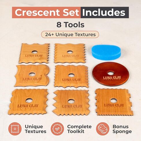 Pottery Ribs Tool Set | 13 Pack - Ceramic Tools for Pottery, Kiln-Dried Cherry Wood (None-Warping), Pottery Wheel Tools for Trimming, Comfortable Hold, Home or Studio Use, Sponge Included in Saudi Arabia