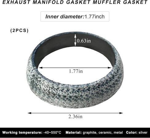 ID 45mm Car Exhaust Gasket, High Grade Graphite Exhaust Flange Gasket Muffler Ring, Universal Leakproof Manifold Downpipe Exhausts Donut Gaskets Replacement for SUV Truck RV (65mm,2pcs) in Saudi Arabia