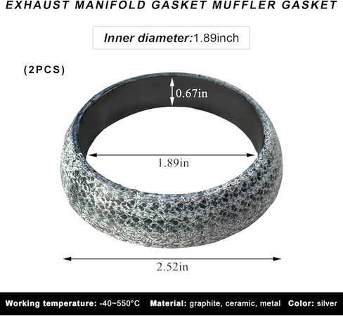 ID 45mm Car Exhaust Gasket, High Grade Graphite Exhaust Flange Gasket Muffler Ring, Universal Leakproof Manifold Downpipe Exhausts Donut Gaskets Replacement for SUV Truck RV (65mm,2pcs) in Saudi Arabia