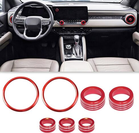 Interior Accessories for Chevy Colorado 2024 2025 2026 Air Vent Rings AC Volume Shift Knob Cover (Red) in Saudi Arabia