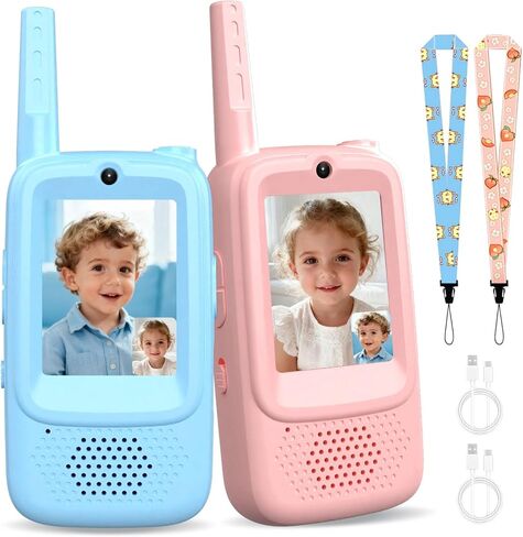 Video Walkie Talkies for Kids, Handheld 2 Pack Rechargeable Kids Walkies Talkies, Indoor Outdoor Toys for Camping, Travel, Hiking, Christmas Birthday Gifts for Boys Girls Ages 3-12 (Blue/Pink) in Saudi Arabia