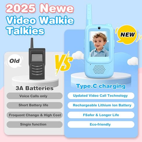 Video Walkie Talkies for Kids, Handheld 2 Pack Rechargeable Kids Walkies Talkies, Indoor Outdoor Toys for Camping, Travel, Hiking, Christmas Birthday Gifts for Boys Girls Ages 3-12 (Blue/Pink) in Saudi Arabia