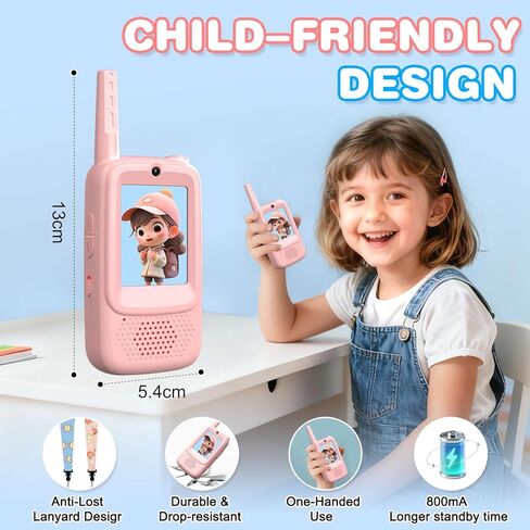 Video Walkie Talkies for Kids, Handheld 2 Pack Rechargeable Kids Walkies Talkies, Indoor Outdoor Toys for Camping, Travel, Hiking, Christmas Birthday Gifts for Boys Girls Ages 3-12 (Blue/Pink) in Saudi Arabia
