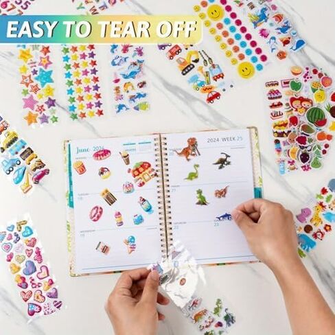 40 Sheets Puffy Stickers, 800pcs+ Stickers for Scrapbooking Including Animals, Fruits, Dinosaurs, Hearts, Cats, Fish, Cars, Space and More, Ideal for Holiday Party Favors in Saudi Arabia