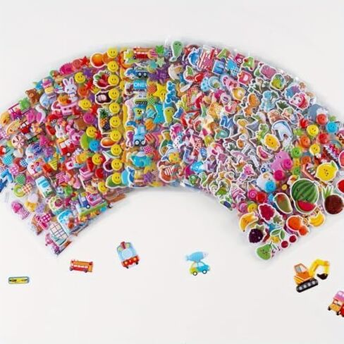 40 Sheets Puffy Stickers, 800pcs+ Stickers for Scrapbooking Including Animals, Fruits, Dinosaurs, Hearts, Cats, Fish, Cars, Space and More, Ideal for Holiday Party Favors in Saudi Arabia