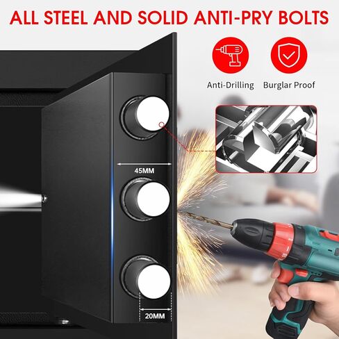 خزائن صغيرة بحجم 1.2 مكعب للمنزل، صندوق أمان منزلي من الصلب مضاد للسرقة مع قفل مركب، نظام إنذار ورف قابل للإزالة، مستندات شخصية آمنة للأشياء الطبية الثمينة in Kuwait