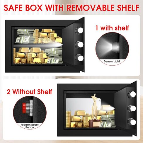 خزائن صغيرة بحجم 1.2 مكعب للمنزل، صندوق أمان منزلي من الصلب مضاد للسرقة مع قفل مركب، نظام إنذار ورف قابل للإزالة، مستندات شخصية آمنة للأشياء الطبية الثمينة in Kuwait
