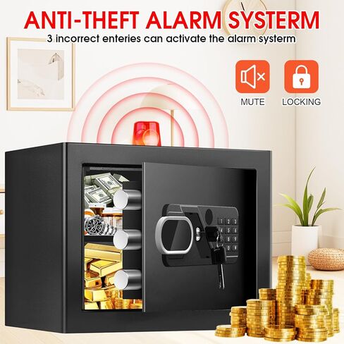خزائن صغيرة بحجم 1.2 مكعب للمنزل، صندوق أمان منزلي من الصلب مضاد للسرقة مع قفل مركب، نظام إنذار ورف قابل للإزالة، مستندات شخصية آمنة للأشياء الطبية الثمينة in Kuwait