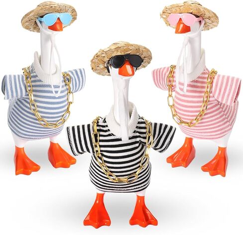 Abbylike 3 Sets 7 Inch Mini Desk Goose Outfit Magnetic Silly Goose Statue Multicolor Striped Casual Costume with Mini Straw Hat Sunglasses and Necklace for Magnetic Duck Statue Desk Key Holder Decor in Saudi Arabia