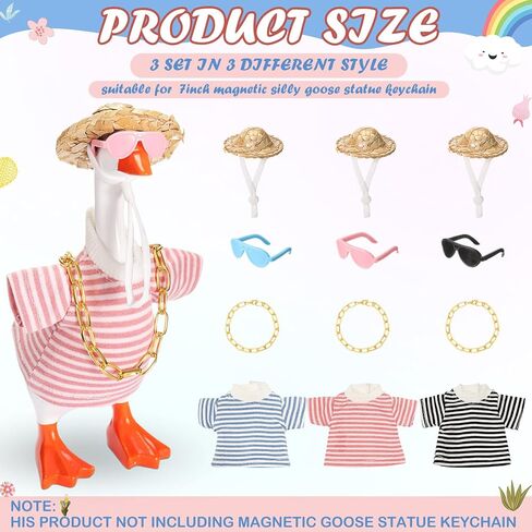 Abbylike 3 Sets 7 Inch Mini Desk Goose Outfit Magnetic Silly Goose Statue Multicolor Striped Casual Costume with Mini Straw Hat Sunglasses and Necklace for Magnetic Duck Statue Desk Key Holder Decor in Saudi Arabia