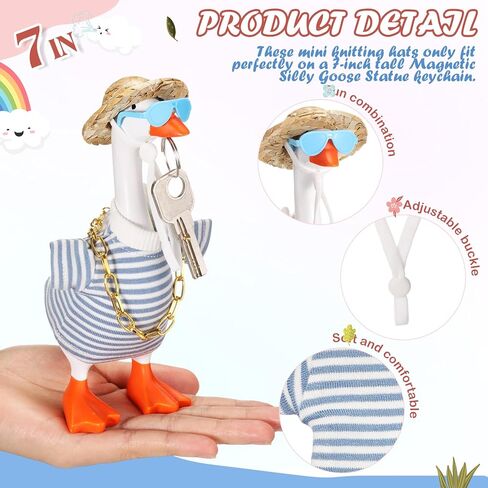 Abbylike 3 Sets 7 Inch Mini Desk Goose Outfit Magnetic Silly Goose Statue Multicolor Striped Casual Costume with Mini Straw Hat Sunglasses and Necklace for Magnetic Duck Statue Desk Key Holder Decor in Saudi Arabia