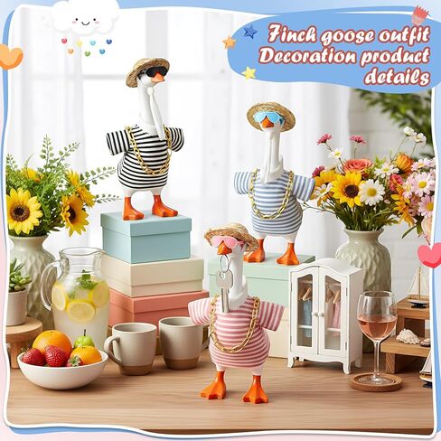 Abbylike 3 Sets 7 Inch Mini Desk Goose Outfit Magnetic Silly Goose Statue Multicolor Striped Casual Costume with Mini Straw Hat Sunglasses and Necklace for Magnetic Duck Statue Desk Key Holder Decor in Saudi Arabia