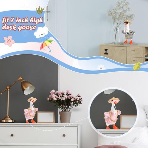 Abbylike 3 Sets 7 Inch Mini Desk Goose Outfit Magnetic Silly Goose Statue Multicolor Striped Casual Costume with Mini Straw Hat Sunglasses and Necklace for Magnetic Duck Statue Desk Key Holder Decor in Saudi Arabia